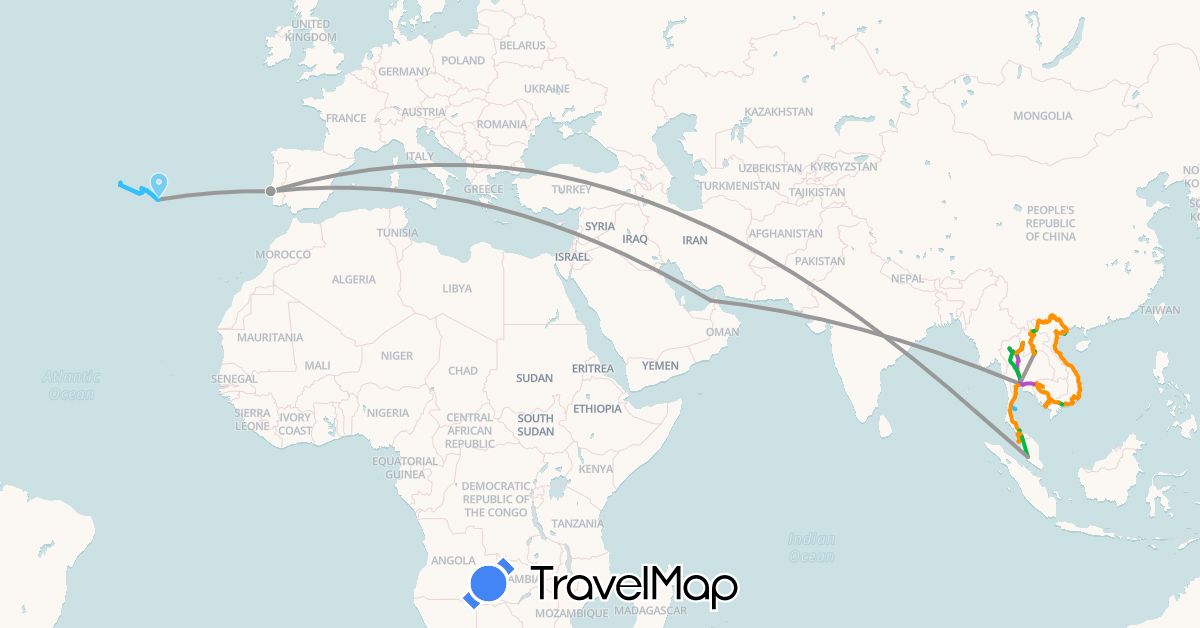 TravelMap itinerary: driving, bus, plane, train, hiking, boat, hitchhiking in United Arab Emirates, Cambodia, Laos, Malaysia, Portugal, Thailand, Turkey, Vietnam (Asia, Europe)